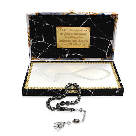 Premium Kutulu - Erzurum Oltu Efe Tesbih - 925 Ayar Gümüş Püsküllü - Gümüş 16 lı Karpuz Yarma