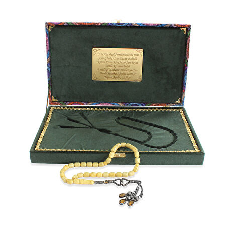 Damla Kehribar Tesbih - 1000 Ayar Gümüş Kazaz Püsküllü - Kapsül Kesim - King Seccer - Premium Kutulu