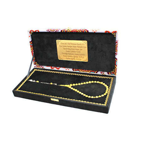 Damla Kehribar Tesbih - 925 Ayar Gümüş Halat Püsküllü - Küre Kesim - King Seccer - Premium Kutulu