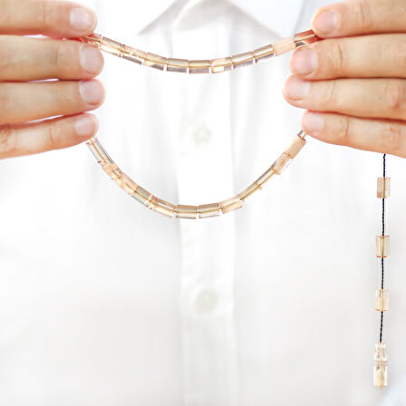 Ateş Kehribar Tesbih - Sistemli - Şeffaf Beyaz Hareli - Kesme Kesim