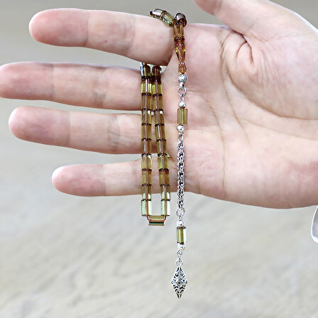 Ateş Kehribar Tesbih - Kararmaz Metal Arnavut Püsküllü - Mini Boy - Ihlamur Sarısı - Kesme Kesim