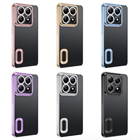 Xiaomi 14T Pro Kılıf Logo Yeri Açık Kamera Lens Korumalı Renkli Kenarlı Şeffaf Silikon