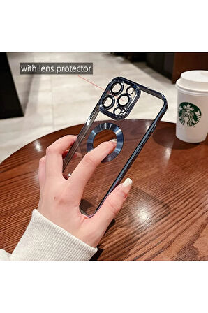 Xiaomi 14T Pro Kılıf Logo Yeri Açık Kamera Lens Korumalı Renkli Kenarlı Şeffaf Silikon
