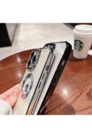 Samsung Galaxy S24 FE Kılıf Logo Yeri Açık Kamera Lens Korumalı Renkli Kenarlı Şeffaf Silikon