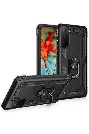 Samsung Galaxy S21 FE Kılıf Yüzüklü Standli Tank Kapak