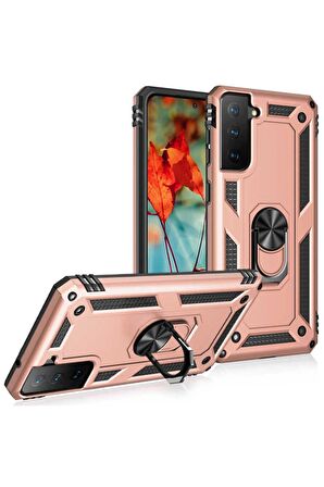 Samsung Galaxy S21 FE Kılıf Yüzüklü Standli Tank Kapak