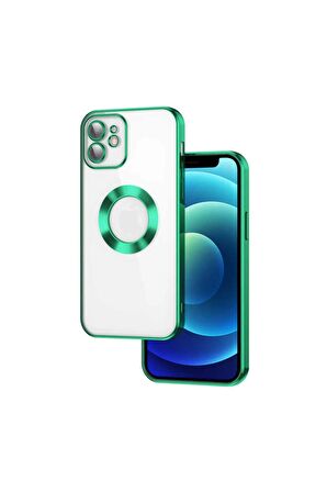 Apple iPhone 11 Kılıf Logo Yeri Açık Kamera Lens Korumalı Renkli Kenarlı Şeffaf Silikon