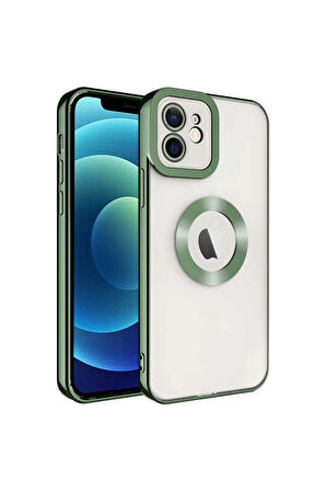 Apple iPhone 12 MiNi Kılıf Logo Yeri Açık Kamera Lens Korumalı Renkli Kenarlı Şeffaf Silikon