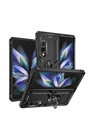 Samsung Galaxy Z Fold 4 Kılıf Yüzüklü Standli Tank Kapak