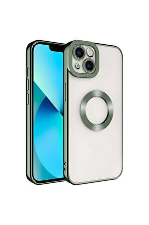 Apple iPhone 14 Kılıf Logo Yeri Açık Kamera Lens Korumalı Renkli Kenarlı Şeffaf Silikon