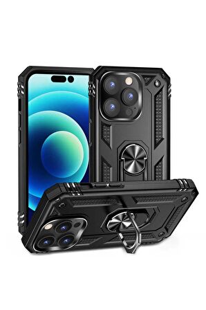 Apple iPhone 14 Pro Max Kılıf Yüzüklü Standli Tank Kapak