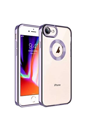 Apple iPhone 8 Kılıf Logo Yeri Açık Kamera Lens Korumalı Renkli Kenarlı Şeffaf Silikon