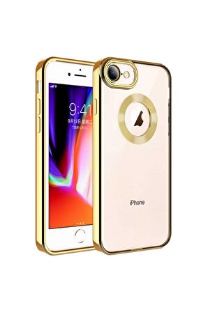 Apple iPhone 8 Kılıf Logo Yeri Açık Kamera Lens Korumalı Renkli Kenarlı Şeffaf Silikon