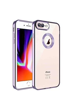 Apple iPhone 7 Plus Kılıf Logo Yeri Açık Kamera Lens Korumalı Renkli Kenarlı Şeffaf Silikon