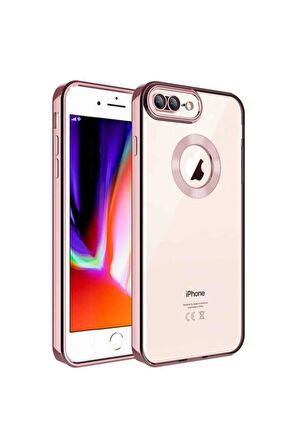 Apple iPhone 8 Plus Kılıf Logo Yeri Açık Kamera Lens Korumalı Renkli Kenarlı Şeffaf Silikon