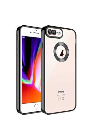 Apple iPhone 8 Plus Kılıf Logo Yeri Açık Kamera Lens Korumalı Renkli Kenarlı Şeffaf Silikon