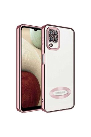 Samsung Galaxy M12 Kılıf Logo Yeri Açık Kamera Lens Korumalı Renkli Kenarlı Şeffaf Silikon