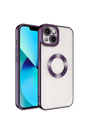 Apple iPhone 14 Kılıf Logo Yeri Açık Kamera Lens Korumalı Renkli Kenarlı Şeffaf Silikon