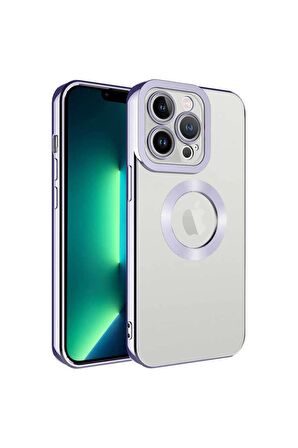 Apple iPhone 13 Pro Kılıf Logo Yeri Açık Kamera Lens Korumalı Renkli Kenarlı Şeffaf Silikon