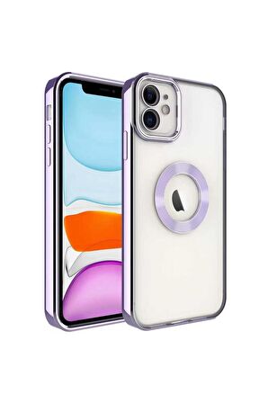 Apple iPhone 12 Kılıf Logo Yeri Açık Kamera Lens Korumalı Renkli Kenarlı Şeffaf Silikon