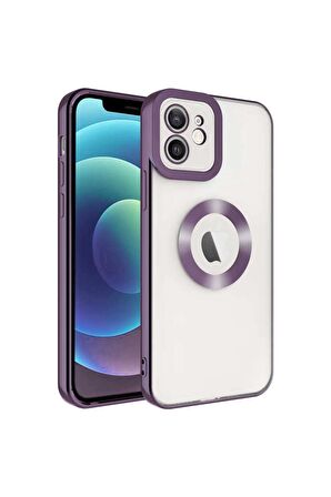 Apple iPhone 12 Kılıf Logo Yeri Açık Kamera Lens Korumalı Renkli Kenarlı Şeffaf Silikon