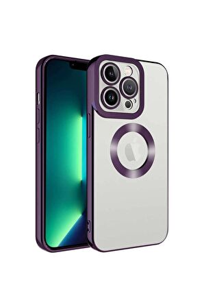 Apple iPhone 13 Pro Max Kılıf Logo Yeri Açık Kamera Lens Korumalı Renkli Kenarlı Şeffaf Silikon