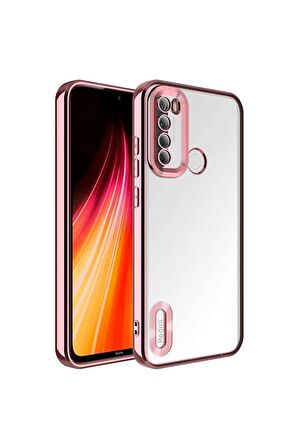 Xiaomi Redmi Note 8 Kılıf Logo Yeri Açık Kamera Lens Korumalı Renkli Kenarlı Şeffaf Silikon