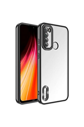 Xiaomi Redmi Note 8 Kılıf Logo Yeri Açık Kamera Lens Korumalı Renkli Kenarlı Şeffaf Silikon