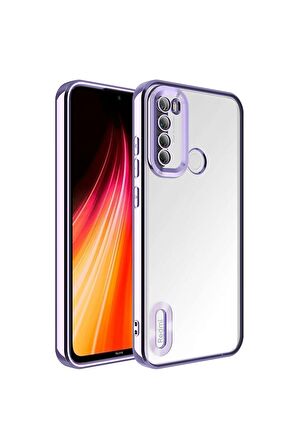 Xiaomi Redmi Note 8 Kılıf Logo Yeri Açık Kamera Lens Korumalı Renkli Kenarlı Şeffaf Silikon