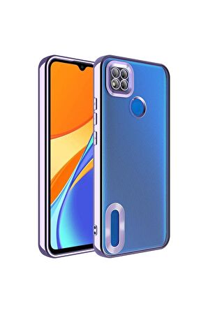 Xiaomi Redmi 9C Kılıf Logo Yeri Açık Kamera Lens Korumalı Renkli Kenarlı Şeffaf Silikon