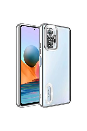 Xiaomi Redmi Note 10 Pro Kılıf Logo Yeri Açık Kamera Lens Korumalı Renkli Kenarlı Şeffaf Silikon