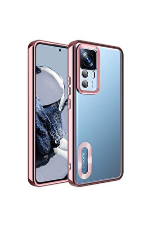 Xiaomi Mi 12T Pro Kılıf Logo Yeri Açık Kamera Lens Korumalı Renkli Kenarlı Şeffaf Silikon