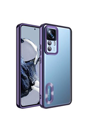 Xiaomi Mi 12T Pro Kılıf Logo Yeri Açık Kamera Lens Korumalı Renkli Kenarlı Şeffaf Silikon