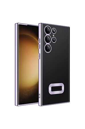 Samsung Galaxy S23 Ultra Kılıf Logo Yeri Açık Kamera Lens Korumalı Renkli Kenarlı Şeffaf Silikon