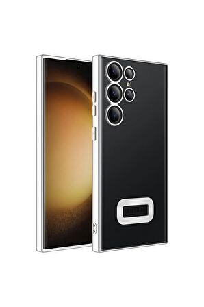 Samsung Galaxy S23 Ultra Kılıf Logo Yeri Açık Kamera Lens Korumalı Renkli Kenarlı Şeffaf Silikon