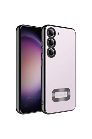 Samsung Galaxy S23 Plus Kılıf Logo Yeri Açık Kamera Lens Korumalı Renkli Kenarlı Şeffaf Silikon