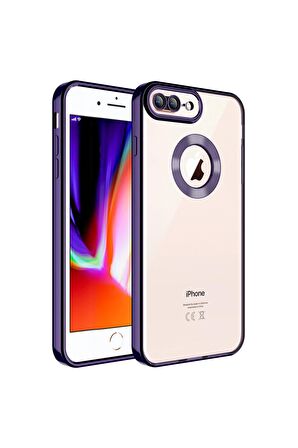 Apple iPhone 7 Plus Kılıf Logo Yeri Açık Kamera Lens Korumalı Renkli Kenarlı Şeffaf Silikon