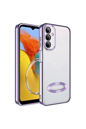 Samsung Galaxy M14 Kılıf Logo Yeri Açık Kamera Lens Korumalı Renkli Kenarlı Şeffaf Silikon
