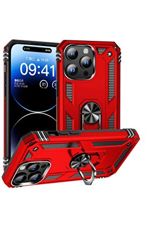 Apple iPhone 15 Pro Kılıf Yüzüklü Standli Tank Kapak