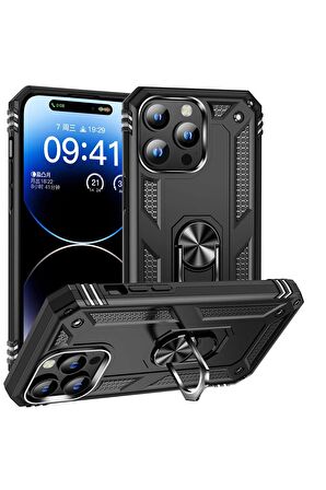 Apple iPhone 15 Pro Max Kılıf Yüzüklü Standli Tank Kapak