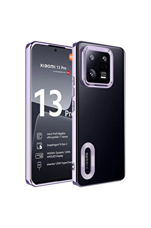 Xiaomi Mi 13 Pro Kılıf Logo Yeri Açık Kamera Lens Korumalı Renkli Kenarlı Şeffaf Silikon