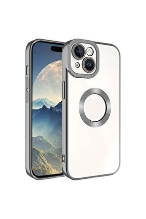 Apple iPhone 15 Kılıf Logo Yeri Açık Kamera Lens Korumalı Renkli Kenarlı Şeffaf Silikon