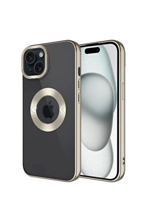 Apple iPhone 15 Kılıf Logo Yeri Açık Kamera Lens Korumalı Renkli Kenarlı Şeffaf Silikon
