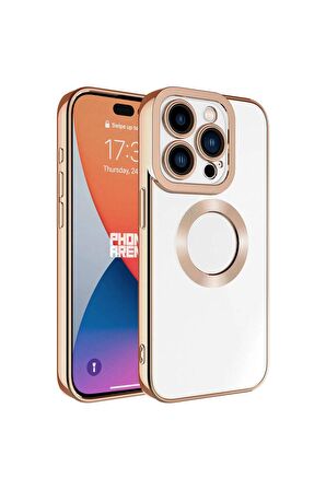 Apple iPhone 15 Pro Kılıf Logo Yeri Açık Kamera Lens Korumalı Renkli Kenarlı Şeffaf Silikon