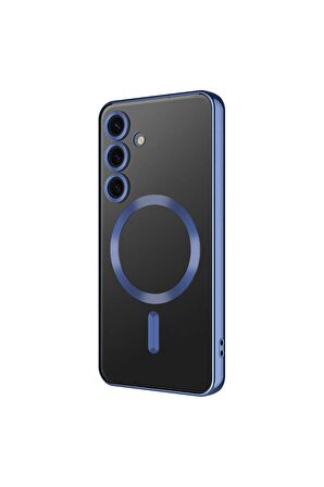 Samsung Galaxy S23 FE Kılıf Kamera Lens Korumalı Renkli Magsafe Şeffaf Silikon Lacivert