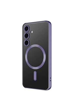 Samsung Galaxy S24 Plus Kılıf Kamera Lens Korumalı Renkli Magsafe Şeffaf Silikon Derin Mor