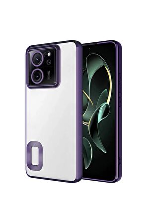 Xiaomi Mi 13T Kılıf Logo Yeri Açık Kamera Lens Korumalı Renkli Kenarlı Şeffaf Silikon