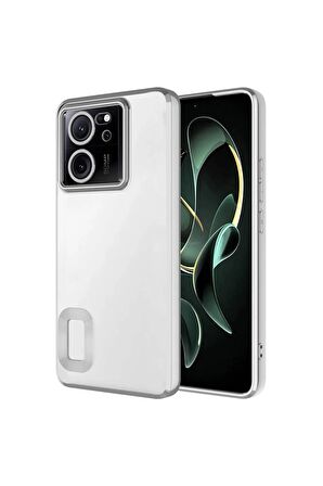 Xiaomi Mi 13T Pro Kılıf Logo Yeri Açık Kamera Lens Korumalı Renkli Kenarlı Şeffaf Silikon