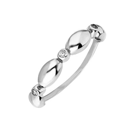 Zirkon Taşlı Sıralı Arpa Tasarım 925 Ayar Gümüş Kadın Yüzük