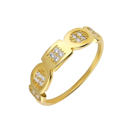 Zirkon Taşlı Geometrik Tasarım Gold Renk 925 Ayar Gümüş Kadın Yüzük